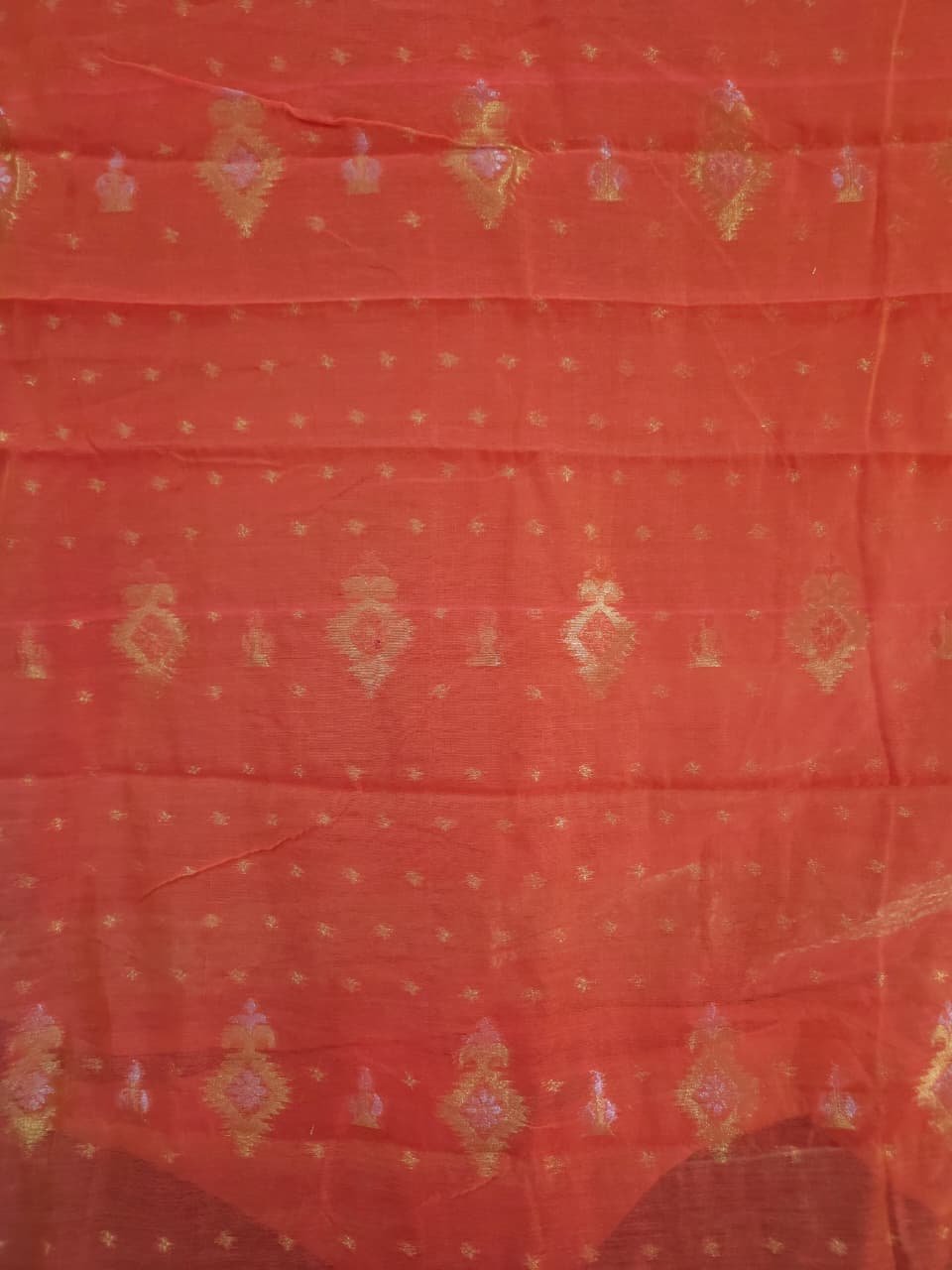Exclusive Joriwork Soft Jamdani Sari With Blouse Piece - Dark Coral