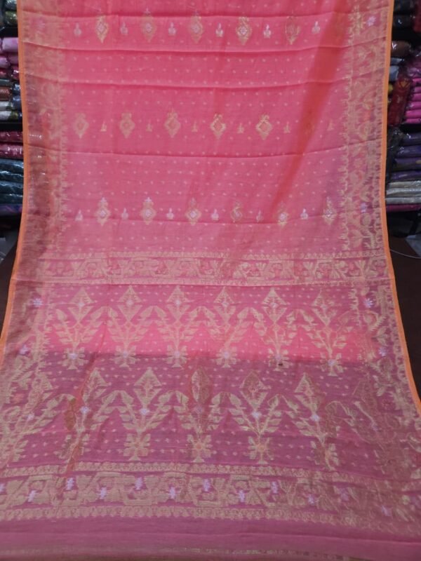Exclusive Joriwork Soft Jamdani Sari With Blouse Piece - Deep Rose