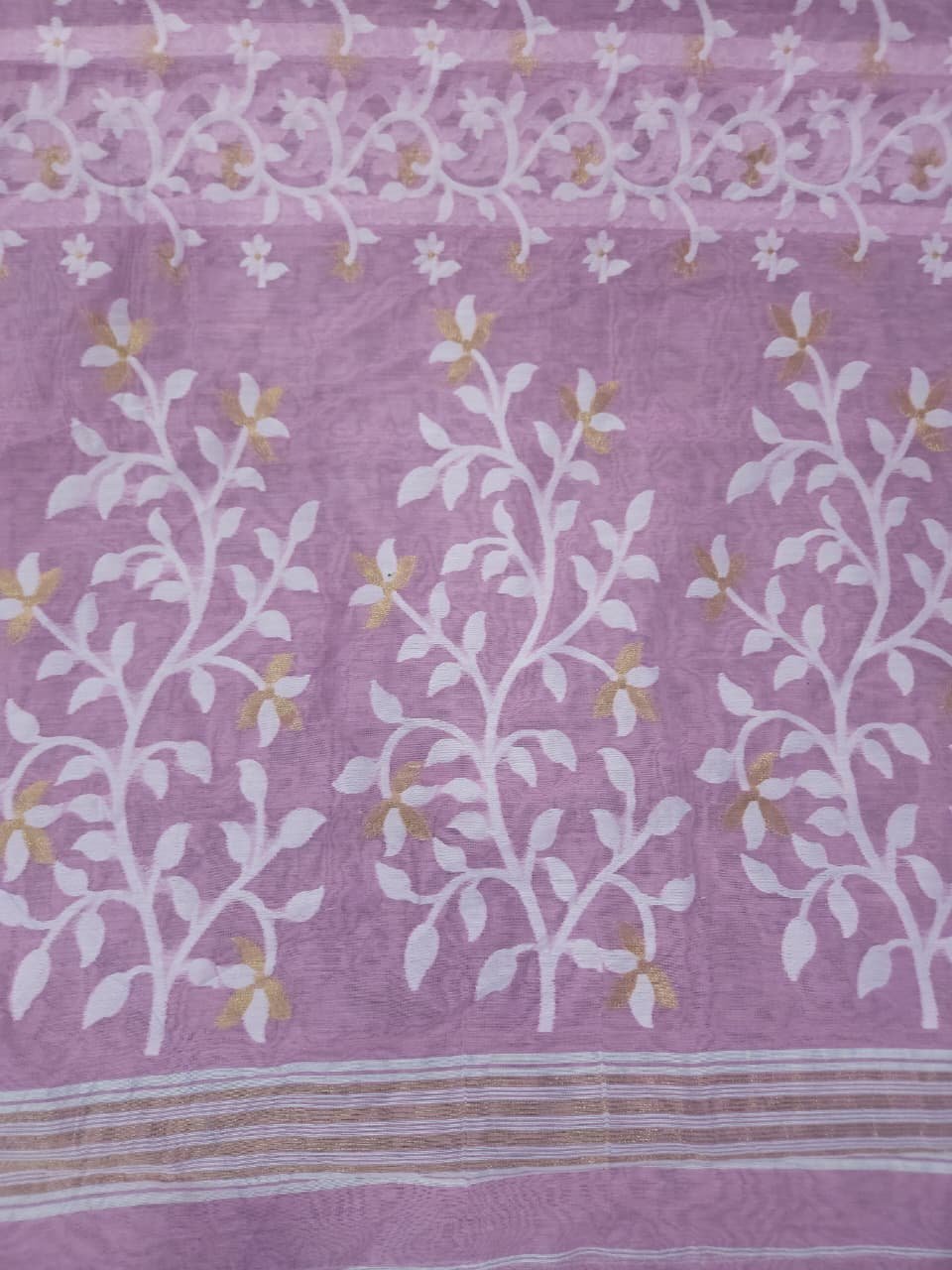 Lota Pata Soft Jamdani Saree with Blouse Piece - Dusty Lavender