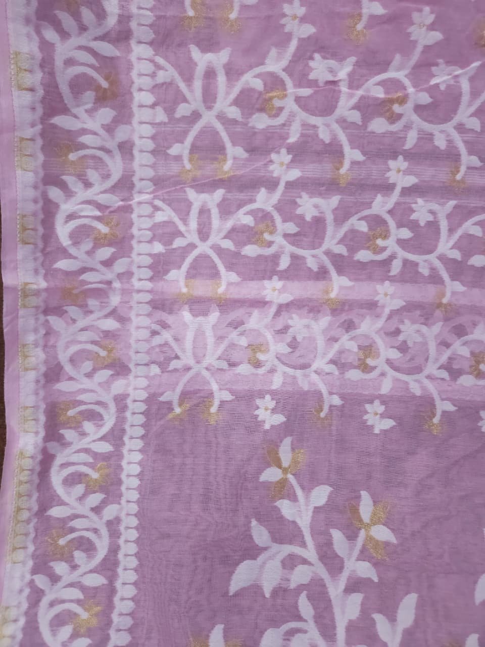 Lota Pata Soft Jamdani Saree with Blouse Piece - Dusty Lavender