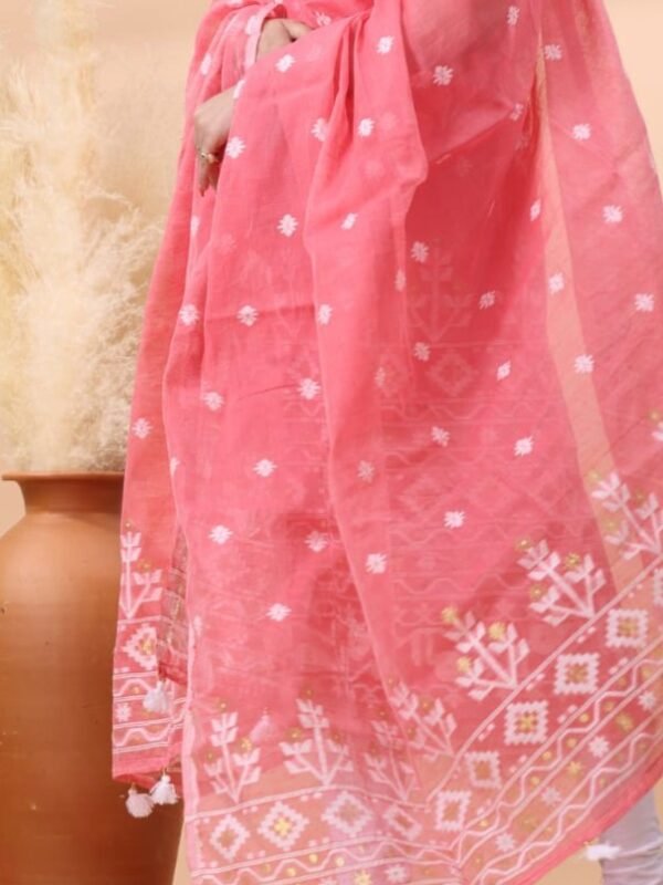 2 Piece Unstitched Jamdani Churidar Set - Faded Red