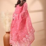 2 Piece Unstitched Jamdani Churidar Set - Faded Red