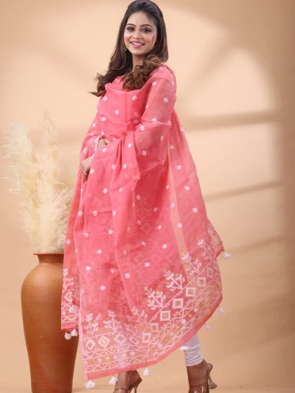 2 Piece Unstitched Jamdani Churidar Set - Faded Red