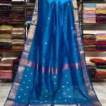 Maheshwari Design Handloom Cotton Silk Sari with Blouse Piece - French Blue
