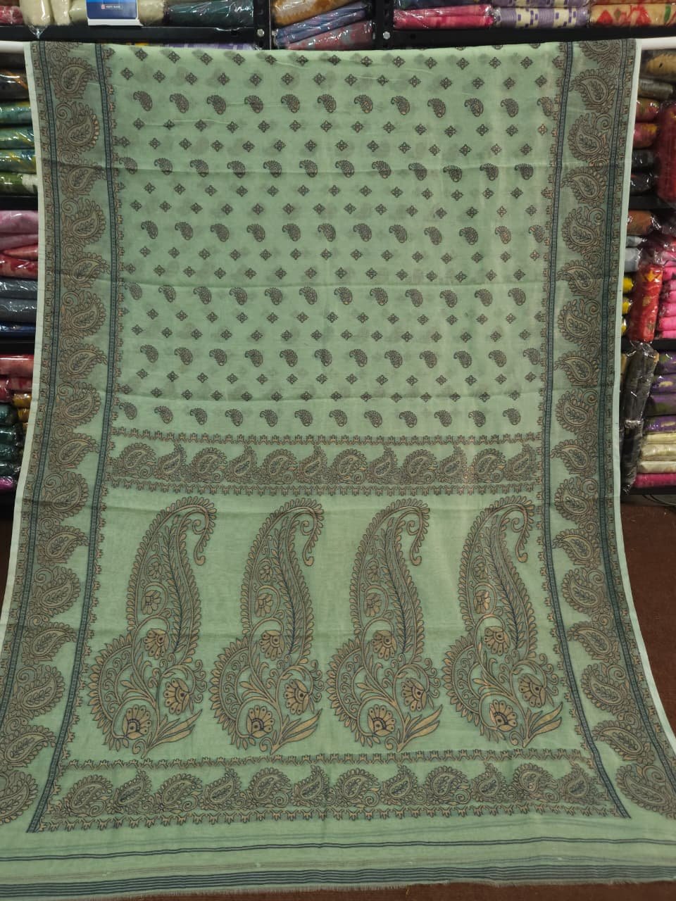 Nokshimala Soft Jamdani Saree - Greenish Grey