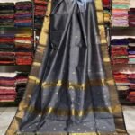 Maheshwari Design Handloom Cotton Silk Sari with Blouse Piece - Grey