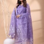 2 Piece Unstitched Jamdani Churidar Set - Lavender Purple