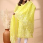 2 Piece Unstitched Jamdani Churidar Set - Lemon Yellow