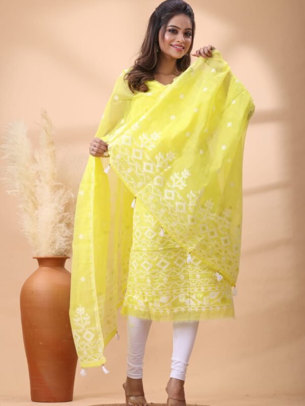 2 Piece Unstitched Jamdani Churidar Set - Lemon Yellow