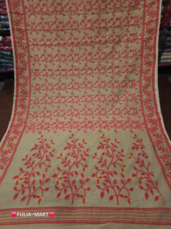 Lota Pata Soft Jamdani Saree with Blouse Piece - Mushroom