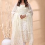 2 Piece Unstitched Jamdani Churidar Set - Off White