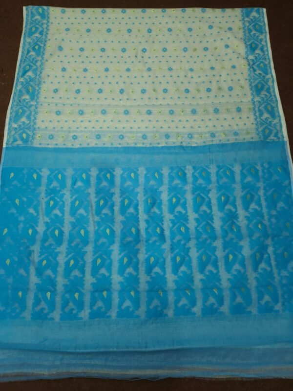 Off White Soft Buti Korat Jamdani Saree With Blouse Piece