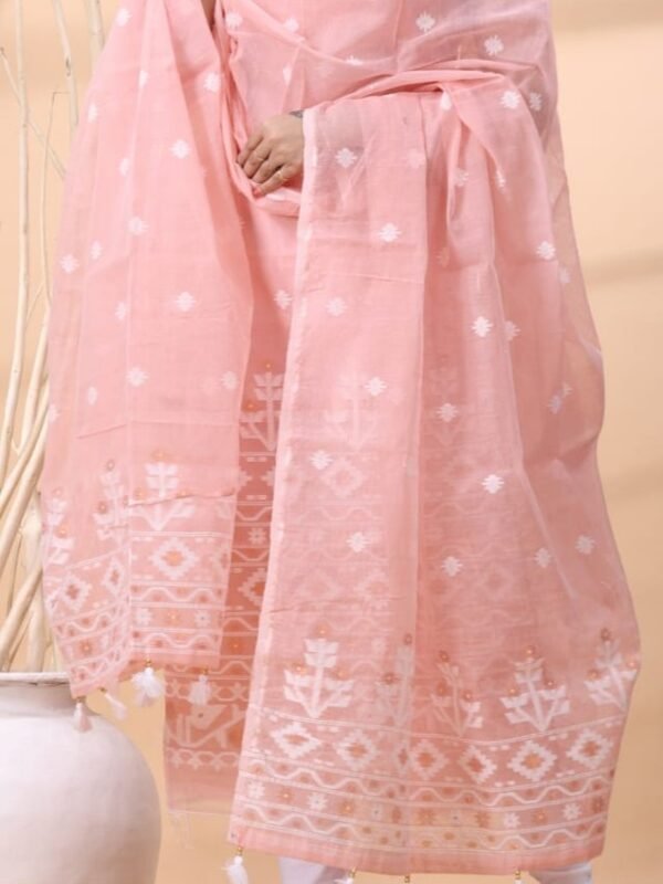 2 Piece Unstitched Jamdani Churidar Set - Pink Rose