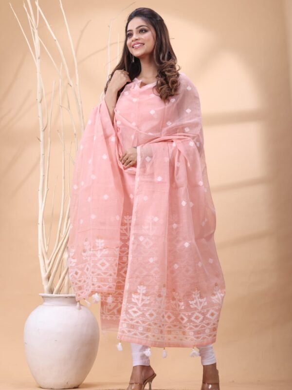 2 Piece Unstitched Jamdani Churidar Set - Pink Rose