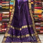 Maheshwari Design Handloom Cotton Silk Sari with Blouse Piece - Plum Purple