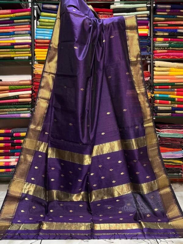 Maheshwari Design Handloom Cotton Silk Sari with Blouse Piece - Plum Purple