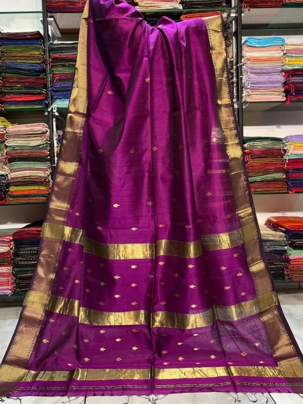 Maheshwari Design Handloom Cotton Silk Sari with Blouse Piece - Plum Velvet