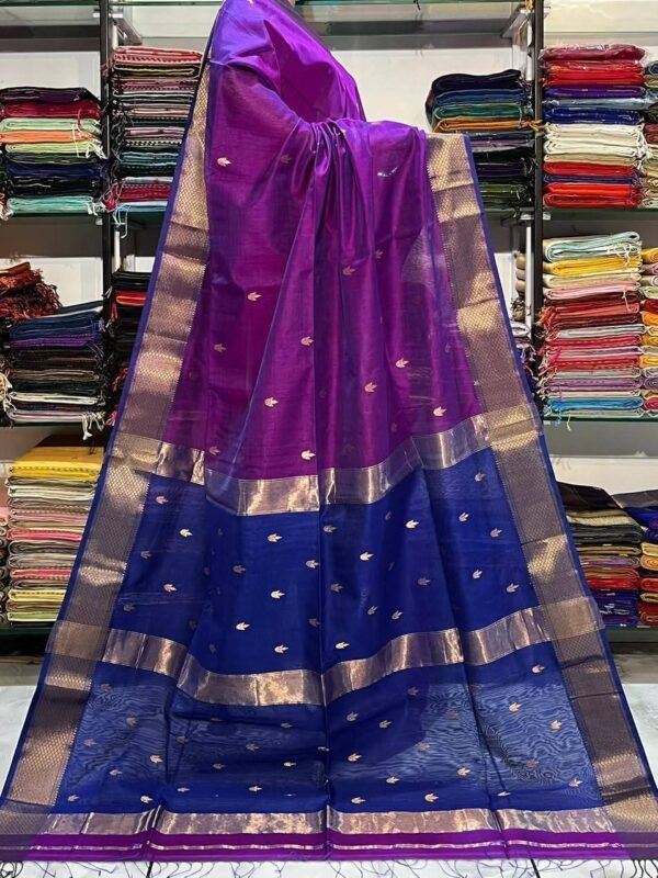 Maheshwari Design Handloom Cotton Silk Sari with Blouse Piece - Purple Jam