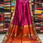 Maheshwari Design Handloom Cotton Silk Sari with Blouse Piece - Purplish Red