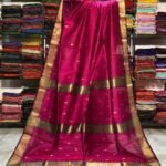 Maheshwari Design Handloom Cotton Silk Sari with Blouse Piece - Purplish Red