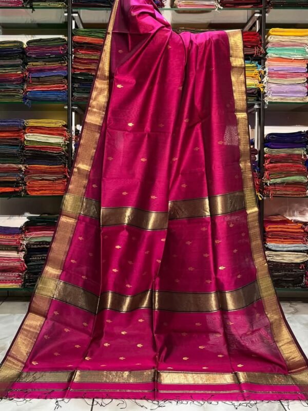 Maheshwari Design Handloom Cotton Silk Sari with Blouse Piece - Purplish Red