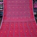 Red Soft Buti Korat Jamdani Saree With Blouse Piece