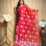Sunflower Red Unstitched 2 Piece Jamdani Suit Set