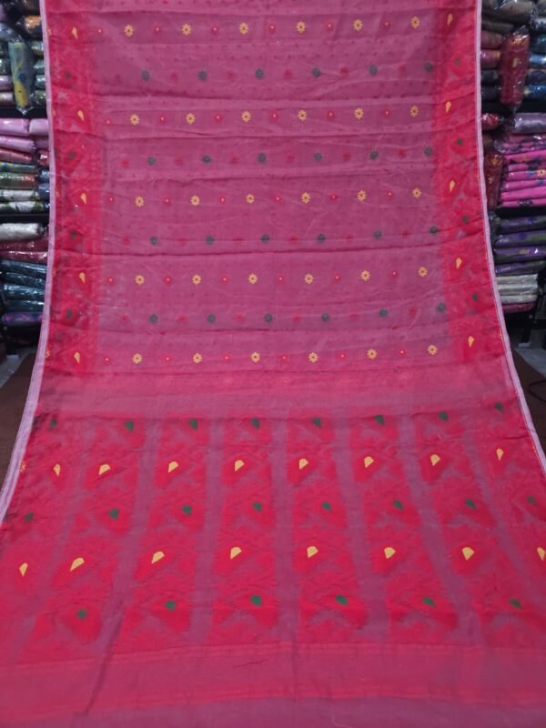 Red Soft Buti Korat Jamdani Saree With Blouse Piece