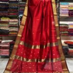 Maheshwari Design Handloom Cotton Silk Sari with Blouse Piece - Red