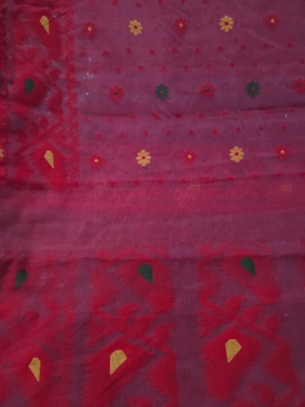 Red Soft Buti Korat Jamdani Saree With Blouse Piece