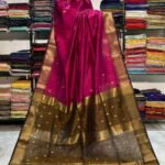 Maheshwari Design Handloom Cotton Silk Sari with Blouse Piece - Red Purple