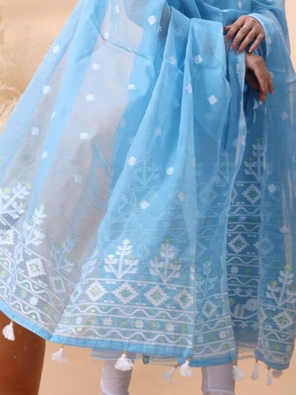 2 Piece Unstitched Jamdani Churidar Set - Sky Blue