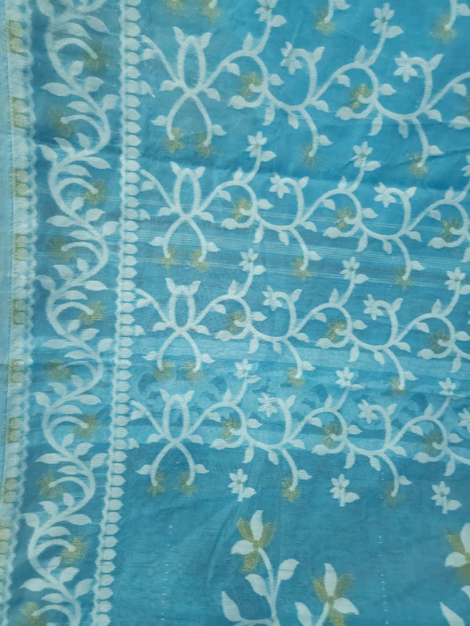 Lota Pata Soft Jamdani Saree with Blouse Piece - Sky Blue