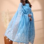 2 Piece Unstitched Jamdani Churidar Set - Sky Blue