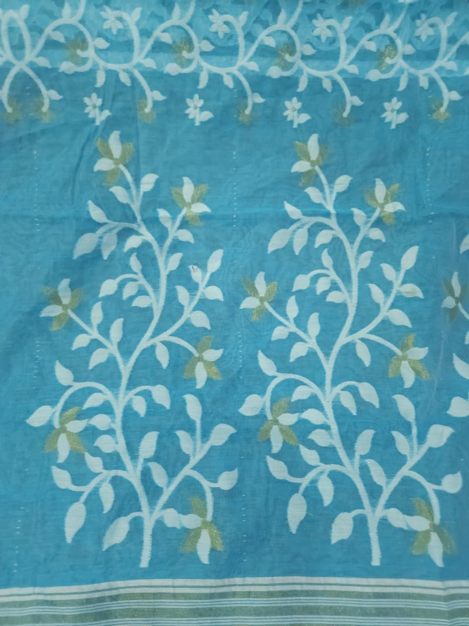 Lota Pata Soft Jamdani Saree with Blouse Piece - Sky Blue