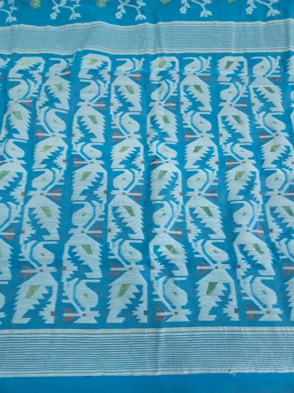 Ikkat Lota Soft Dhakai Jamdani Saree With Blouse Piece - Sky Blue