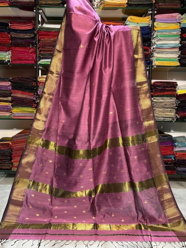Maheshwari Design Handloom Cotton Silk Sari with Blouse Piece - Tulip Pink