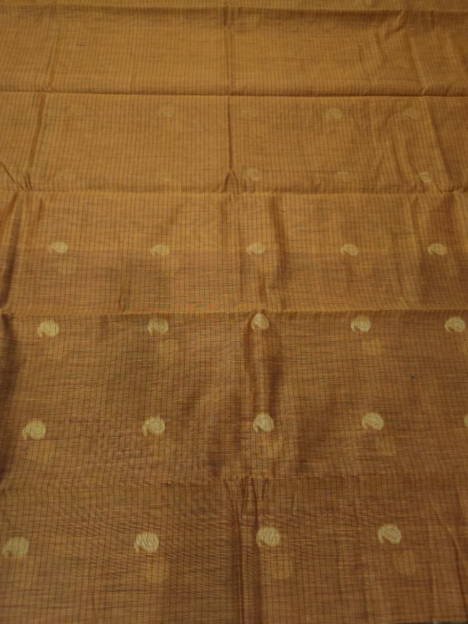 Maheshwari Design Tiger Orange Cotton Silk Handloom Saree with Blouse Piece