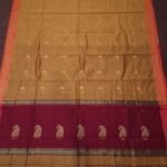Maheshwari Design Tiger Orange Cotton Silk Handloom Saree with Blouse Piece