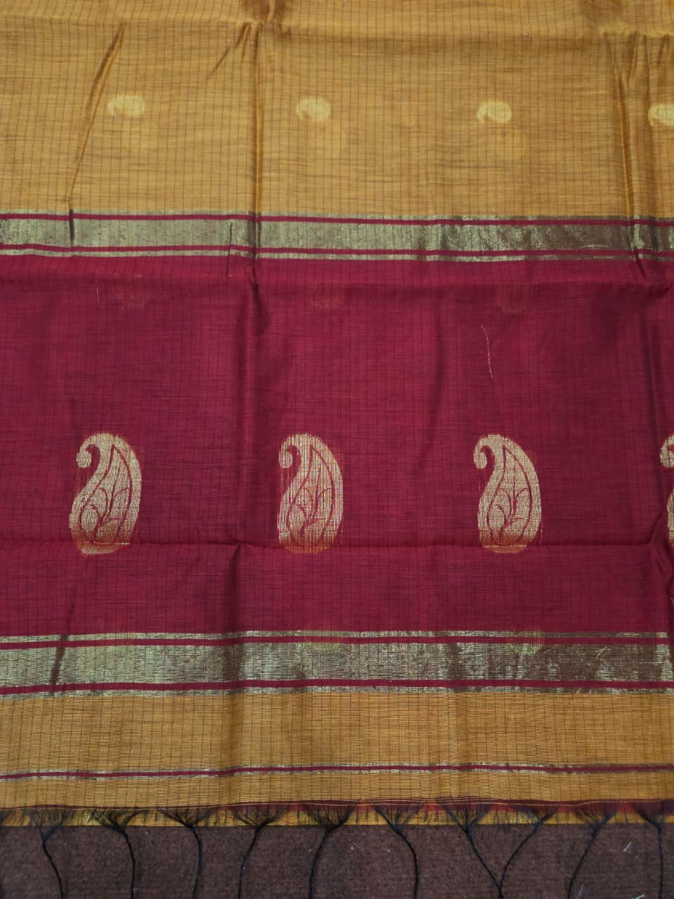 Maheshwari Design Tiger Orange Cotton Silk Handloom Saree with Blouse Piece
