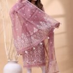 2 Piece Unstitched Jamdani Churidar Set - Dusky Rose
