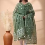 2 Piece Unstitched Jamdani Churidar Set - Glade Green