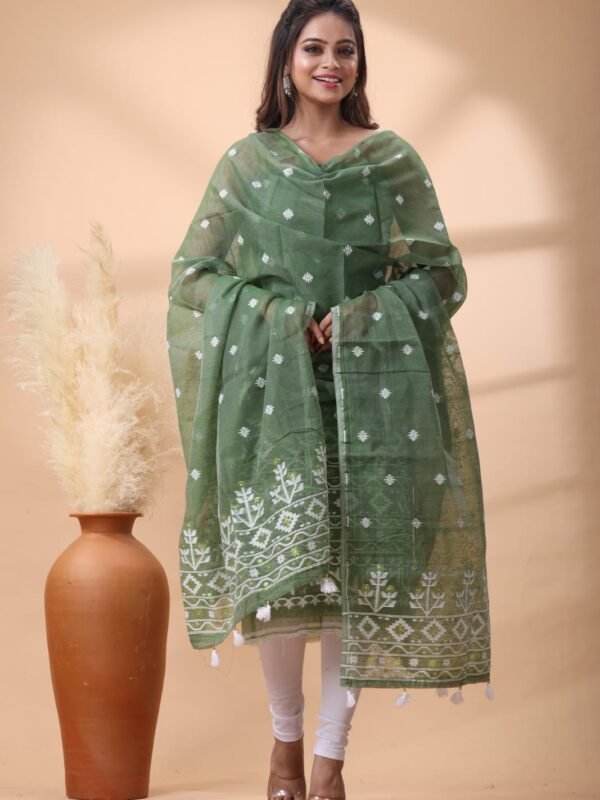 2 Piece Unstitched Jamdani Churidar Set - Glade Green