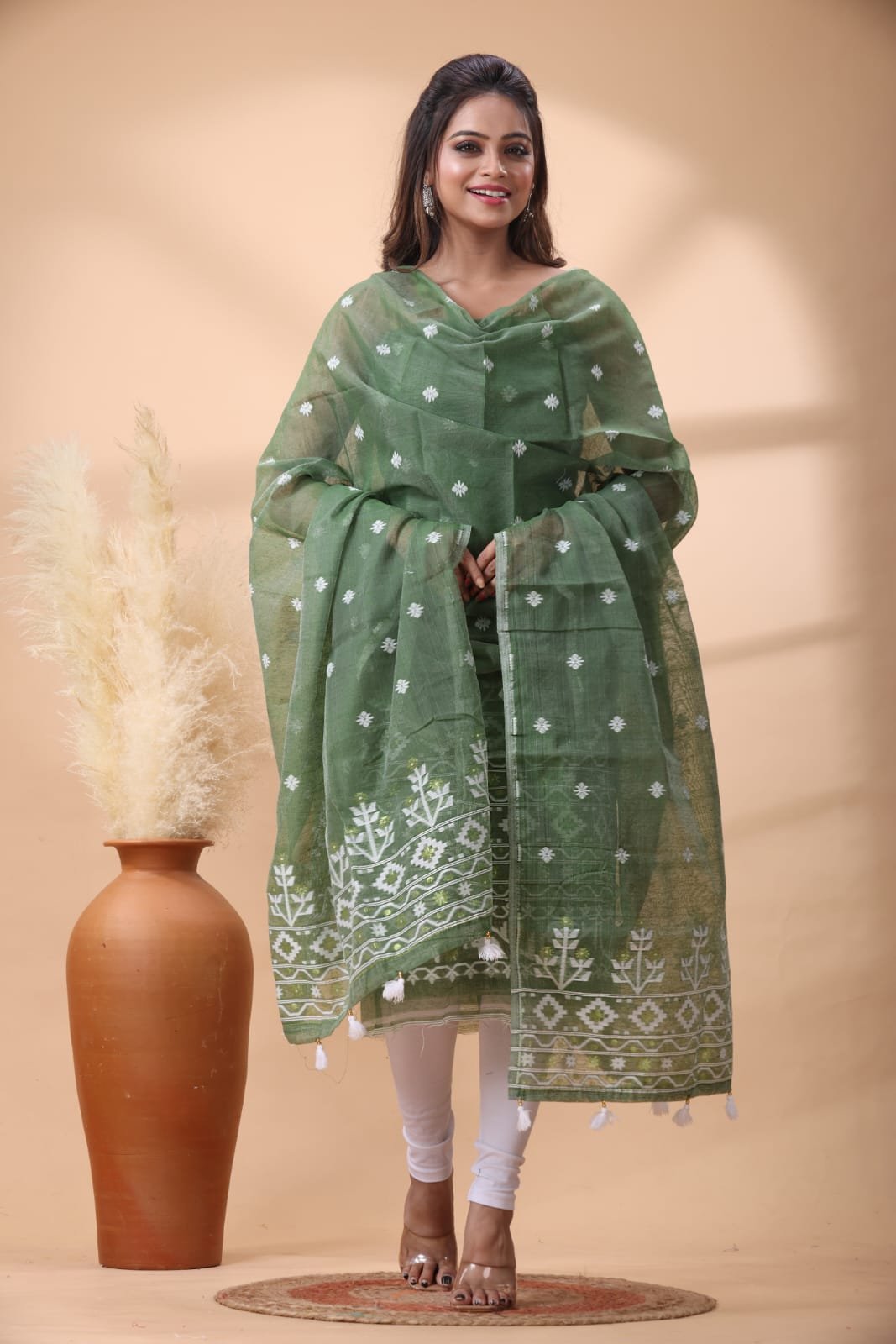 2 Piece Unstitched Jamdani Churidar Set - Glade Green