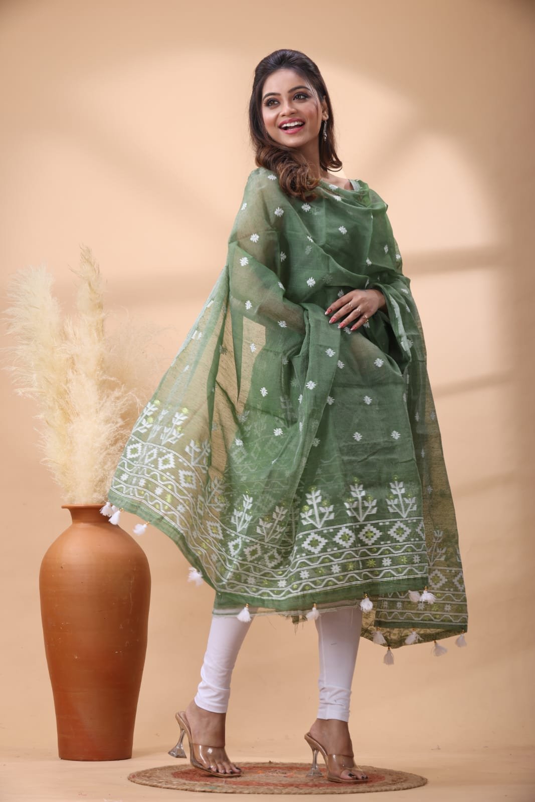 2 Piece Unstitched Jamdani Churidar Set - Glade Green