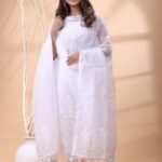 2 Piece Unstitched Jamdani Churidar Set - White