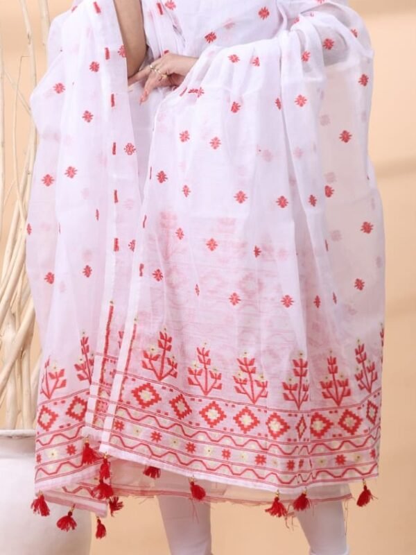 2 Piece Unstitched Jamdani Churidar Set - White