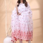 2 Piece Unstitched Jamdani Churidar Set - White