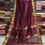 Maheshwari Design Handloom Cotton Silk Sari with Blouse Piece - Wine