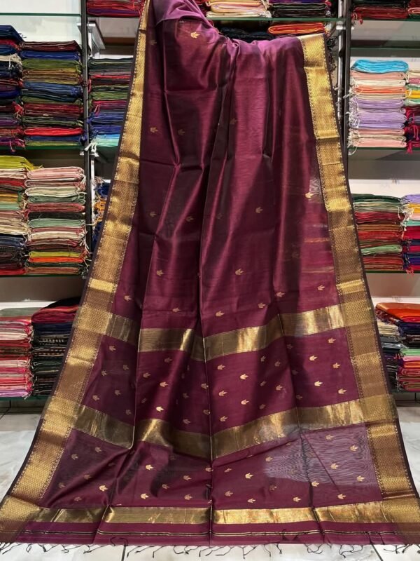Maheshwari Design Handloom Cotton Silk Sari with Blouse Piece - Wine